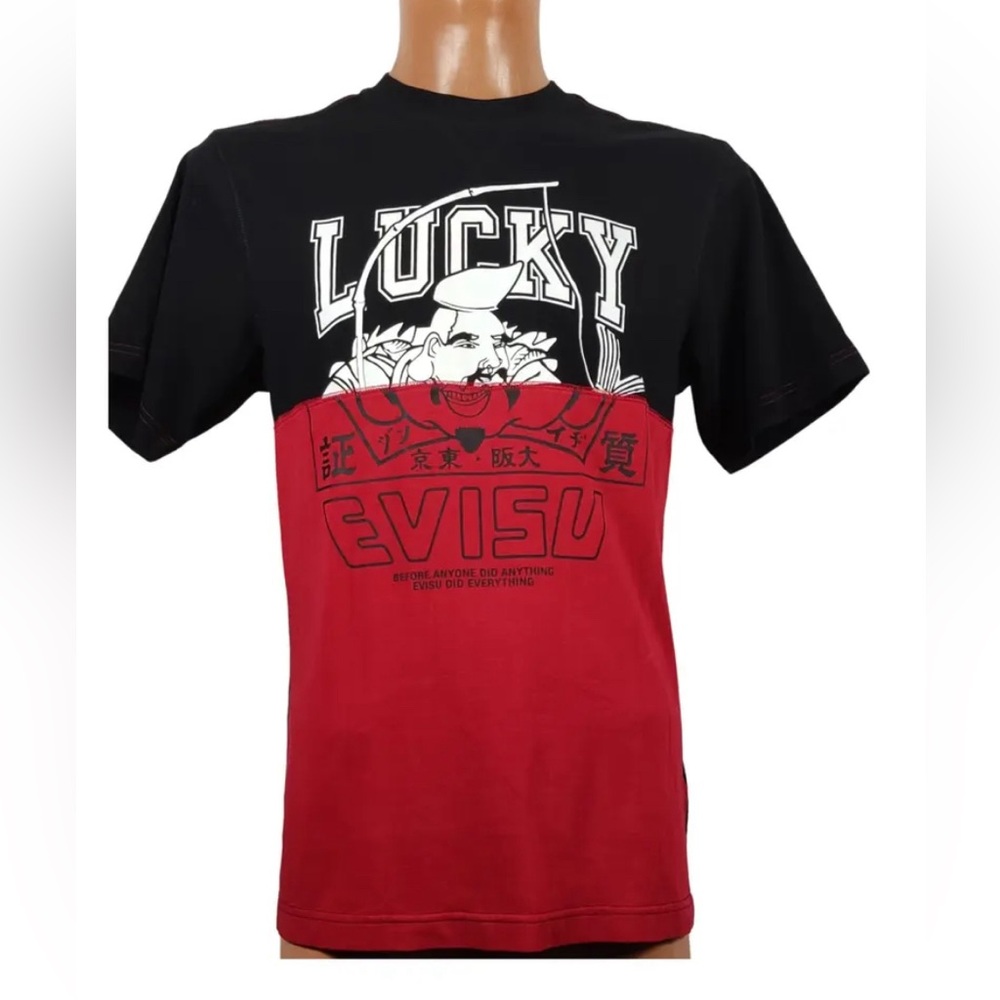 Evisu Lucky Black Graphic Red T-Shirt Size XXL